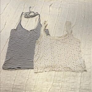 American Eagle Outfitters Black Striped and Cream Floral Camisoles